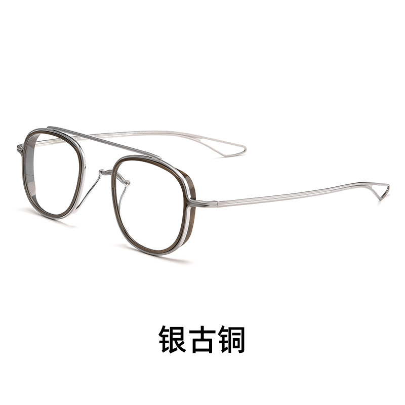 纯钛双梁椭圆框丨双色全框镜架丨复古眼镜丨男女同款