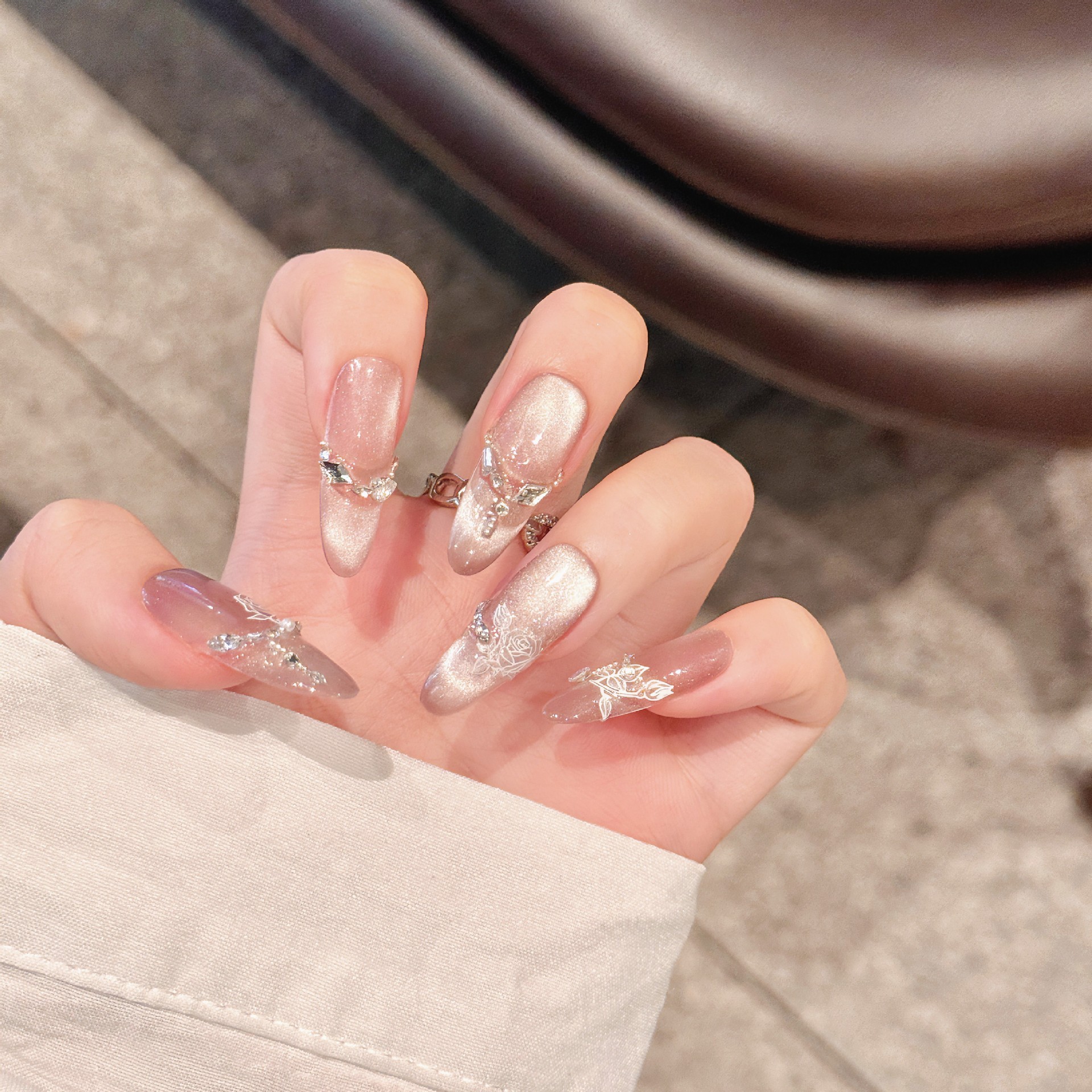 水镜猫眼 | 长椭圆 | 渐变光疗夏日 | 新款冰透猫眼 | 纯手工穿戴甲