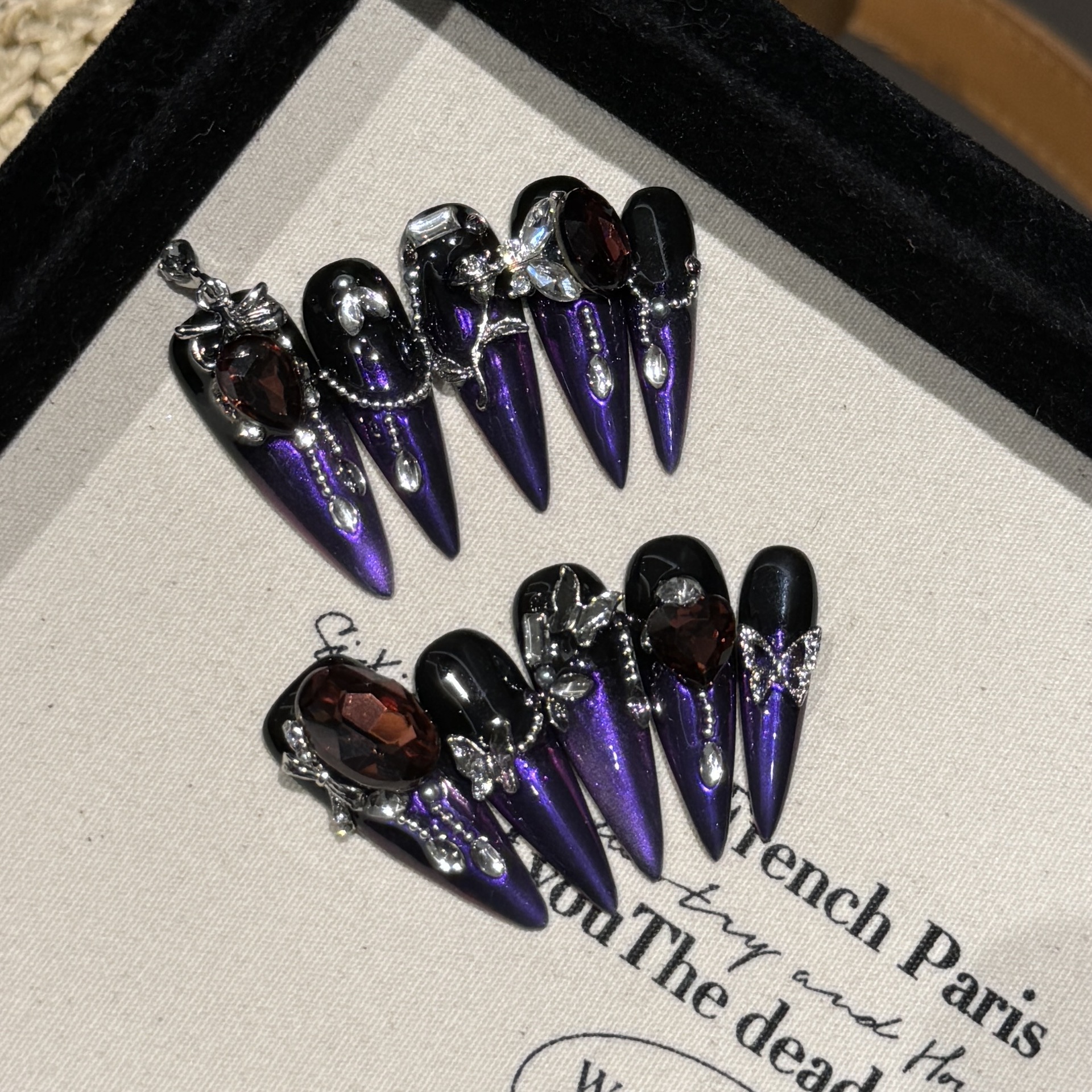 如烟 | 水滴尖 | 紫色暗黑气质 | 高级重工奢华 | 辣妹纯欲显白 | 纯手工穿戴甲
