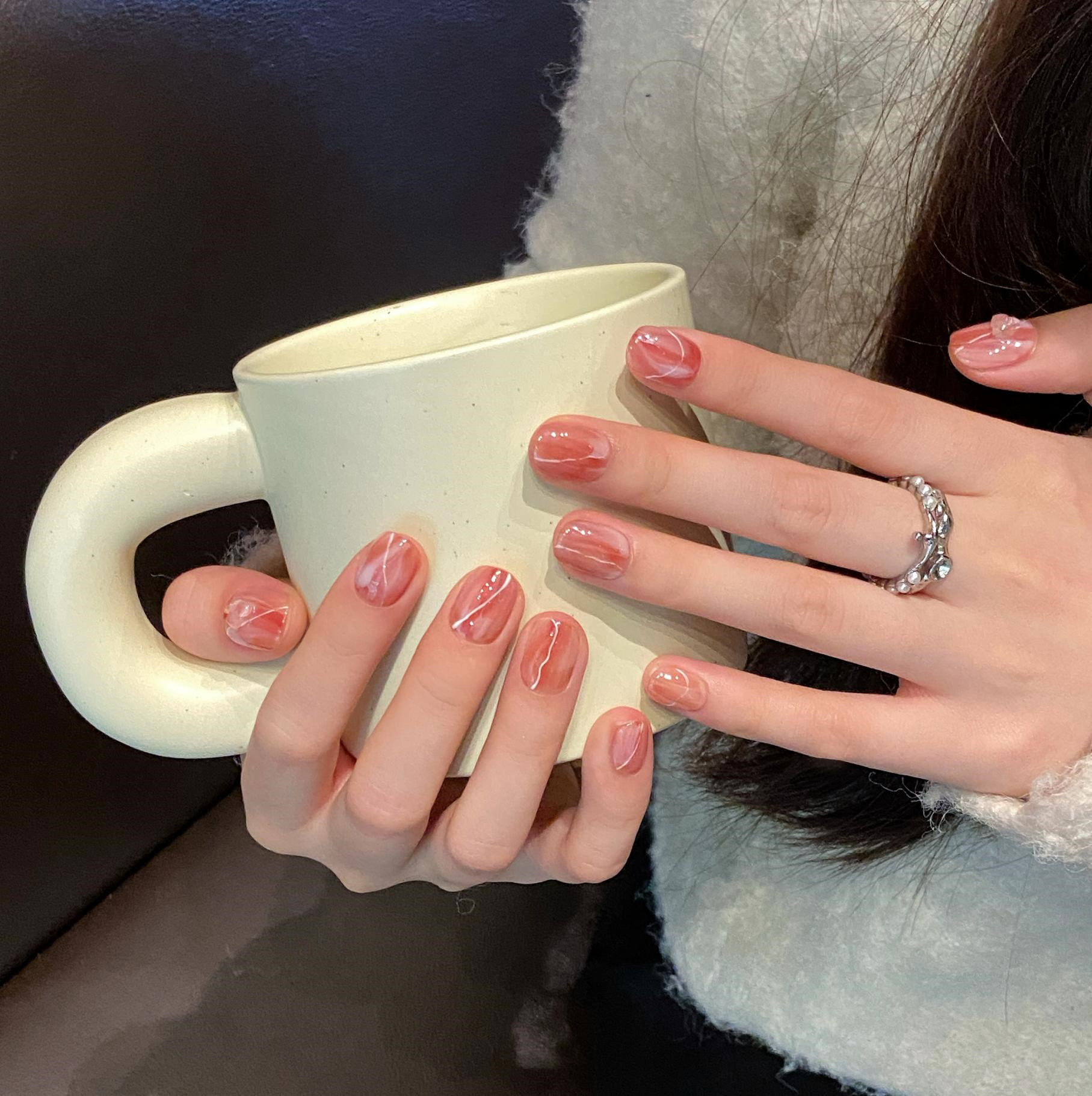 琥珀 | 短方圆 | 新款晕染 | 显白富气质 | 纯手工穿戴甲