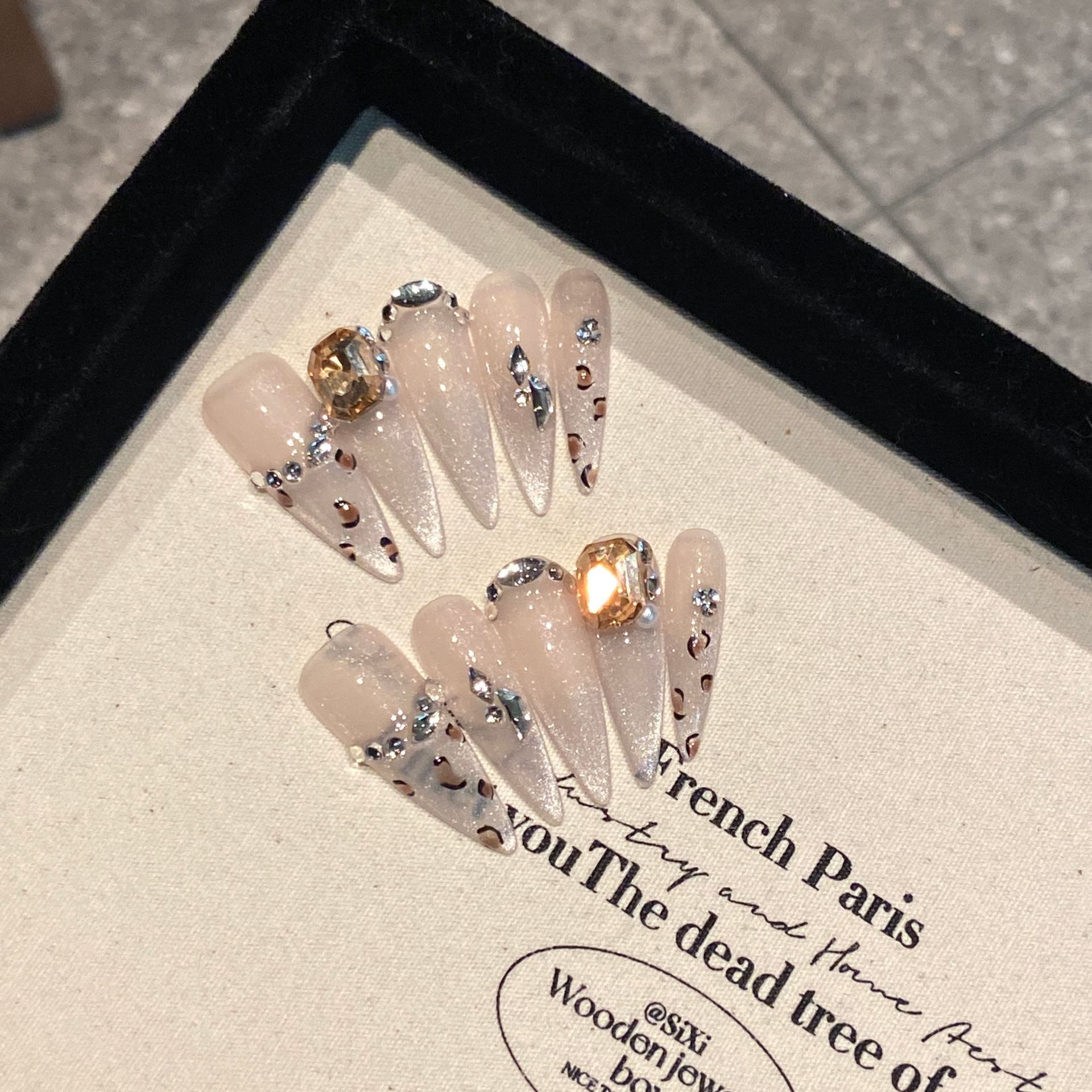 涉谷小野猫 | 水滴尖 | 手作高级氛围感 | 猫眼法式豹纹 | 手工穿戴甲