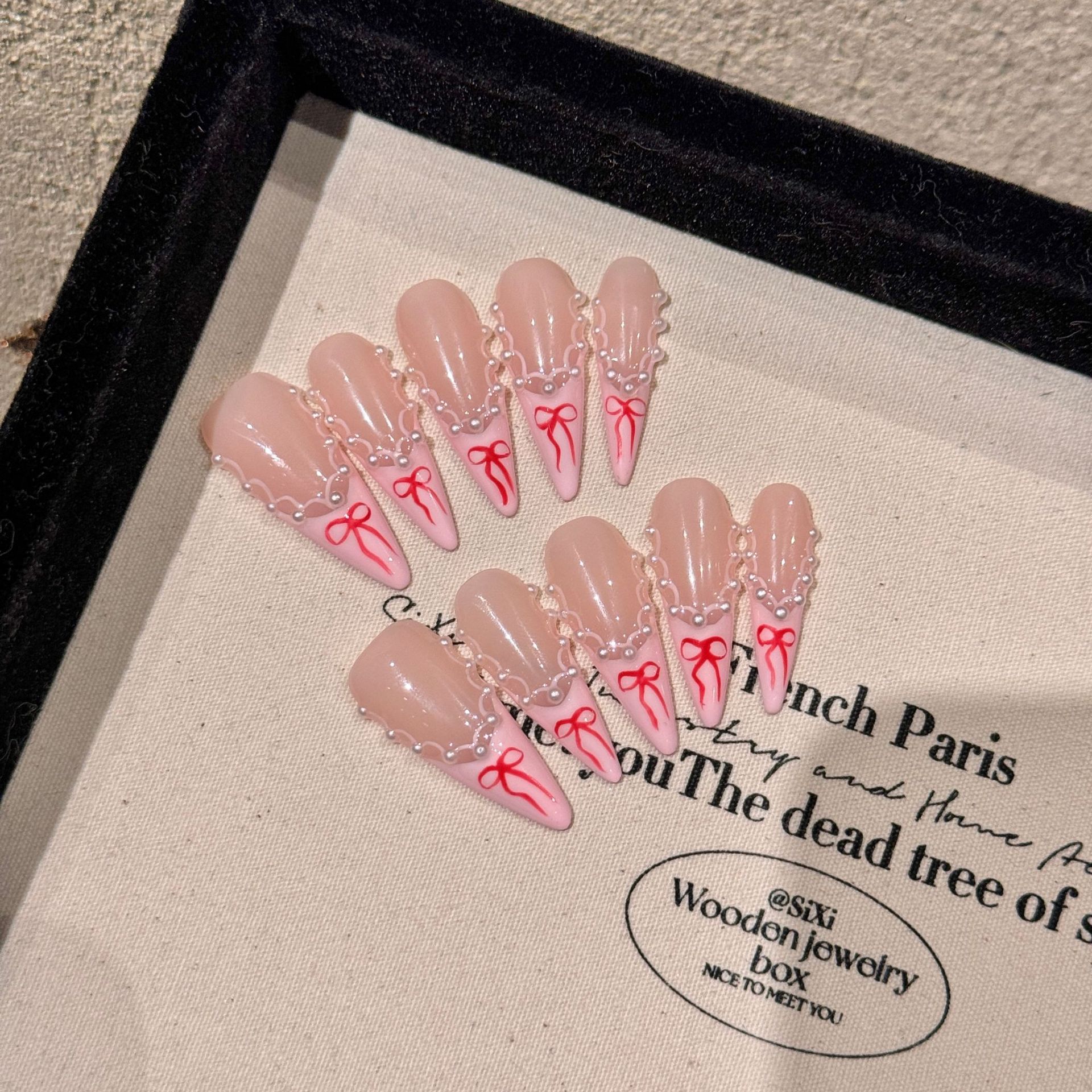 芭蕾舞鞋 | 水滴尖 | 极光纯欲梦幻 | 绑带立体蝴蝶结 | 纯手工穿戴甲