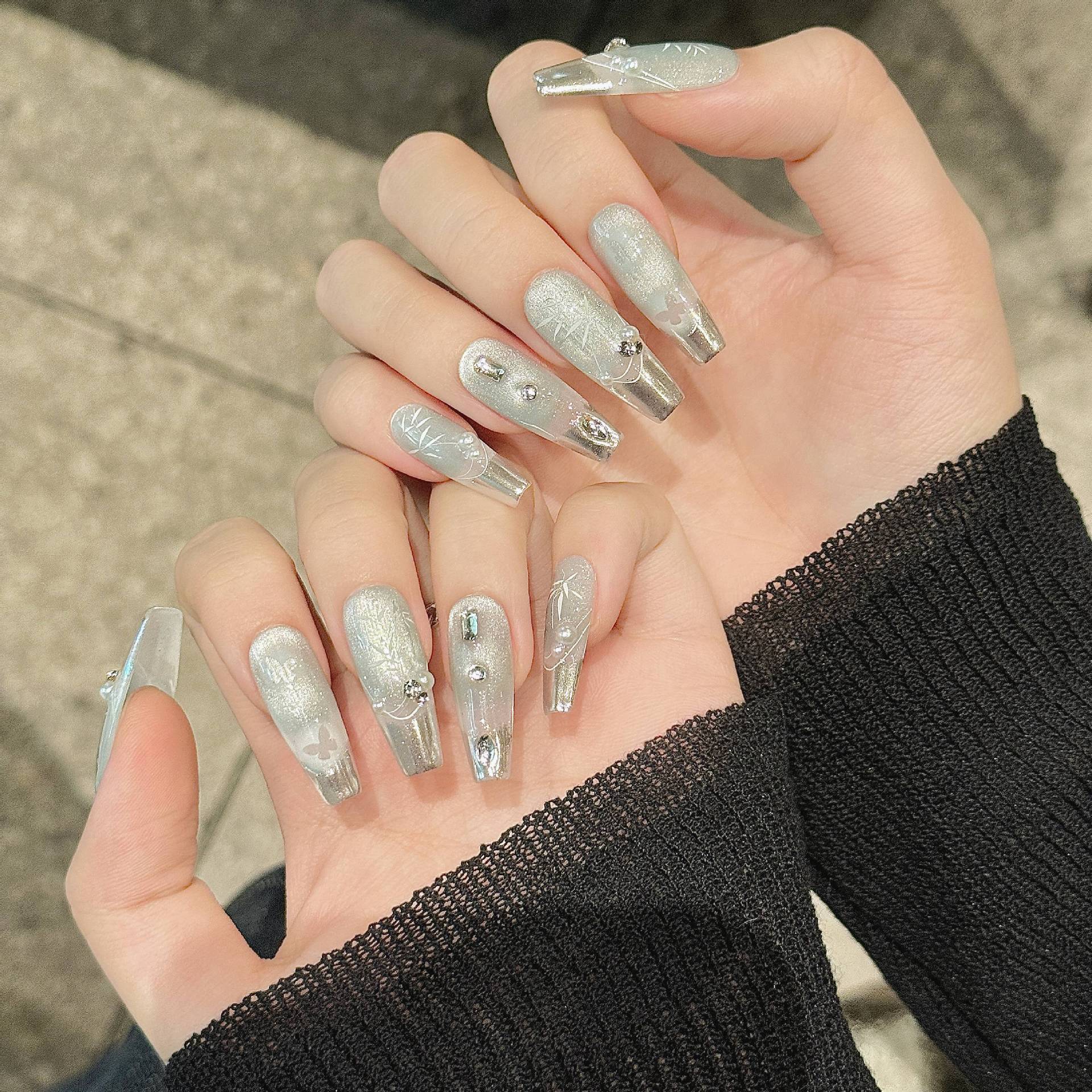 竹叶 | 长梯 | 新中式猫眼 | 新中式高级氛围 感 | 手绘国风 | 纯手工穿戴甲