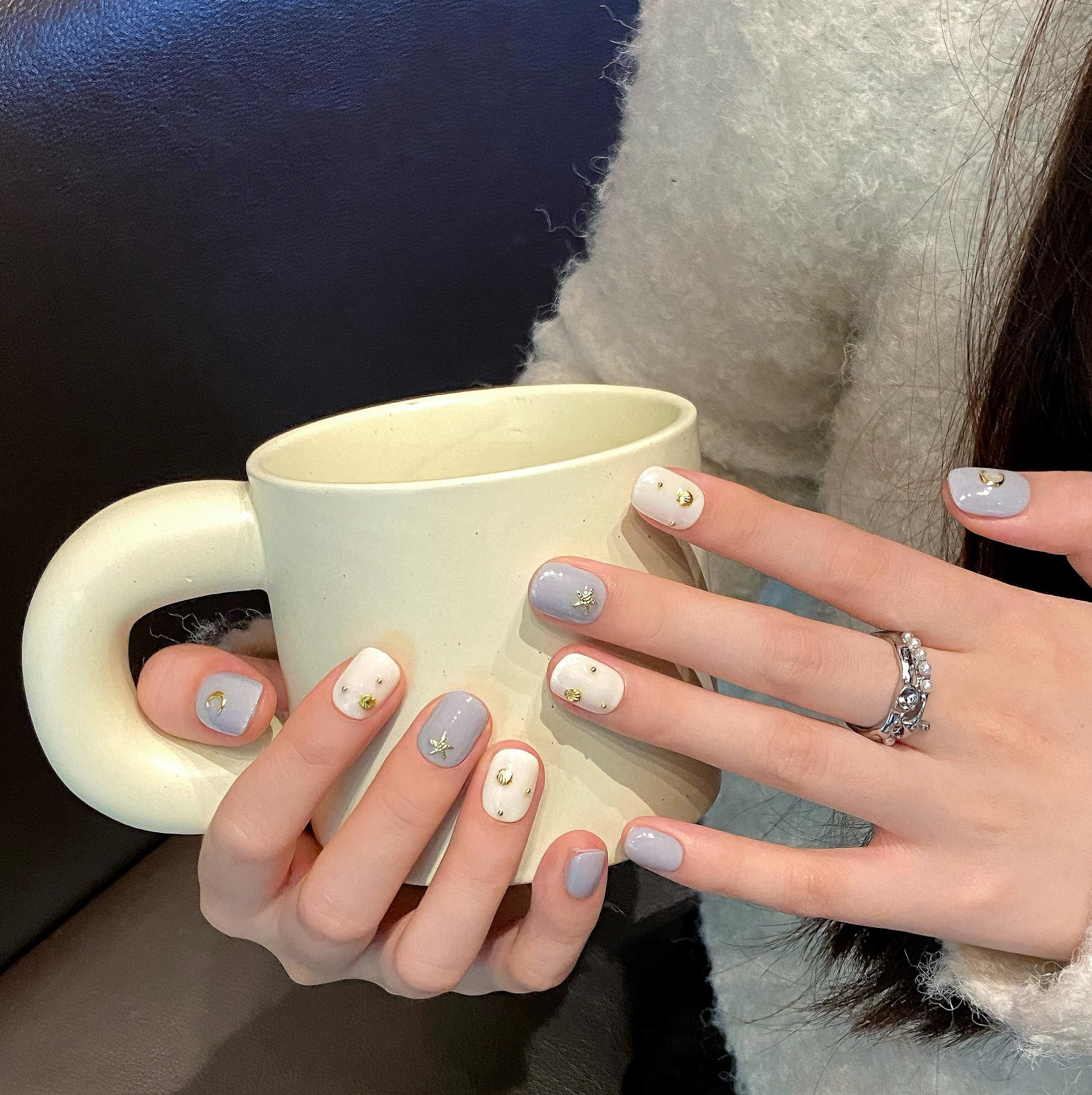 星月 | 短方圆 | 图腾烫金 | 星星月亮波西米亚 | 纯手工穿戴甲