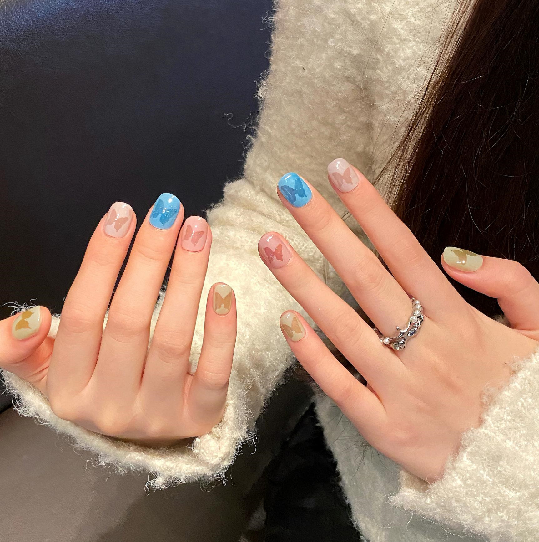 蝴蝶飞飞 | 短方圆 | 彩色多巴胺 | 网红款极光蝴蝶 | 纯手工穿戴甲