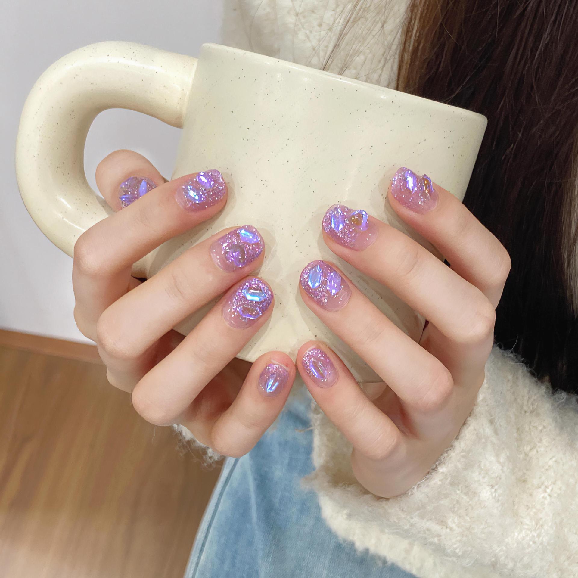 紫色极光 | 短方圆 | 爆闪极光钻 | 满钻显白 | 纯手工穿戴甲