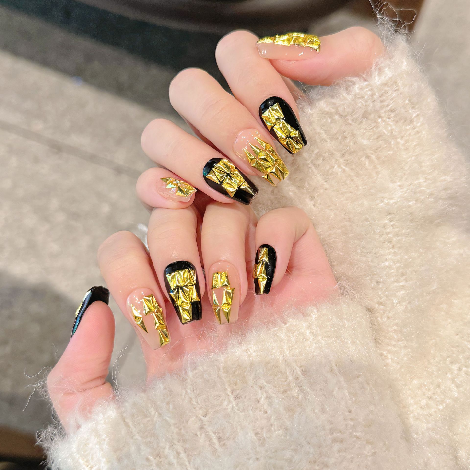 金色传说 | 中梯 | 猫眼美甲 | 爆闪锆石 | 纯手工穿戴甲