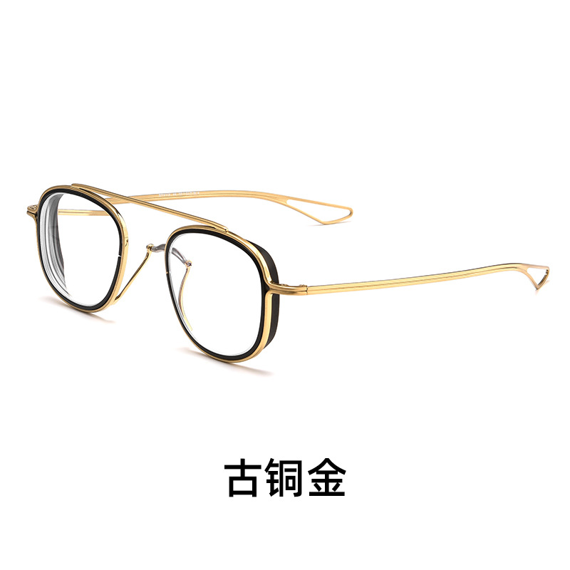 纯钛双梁椭圆框丨双色全框镜架丨复古眼镜丨男女同款