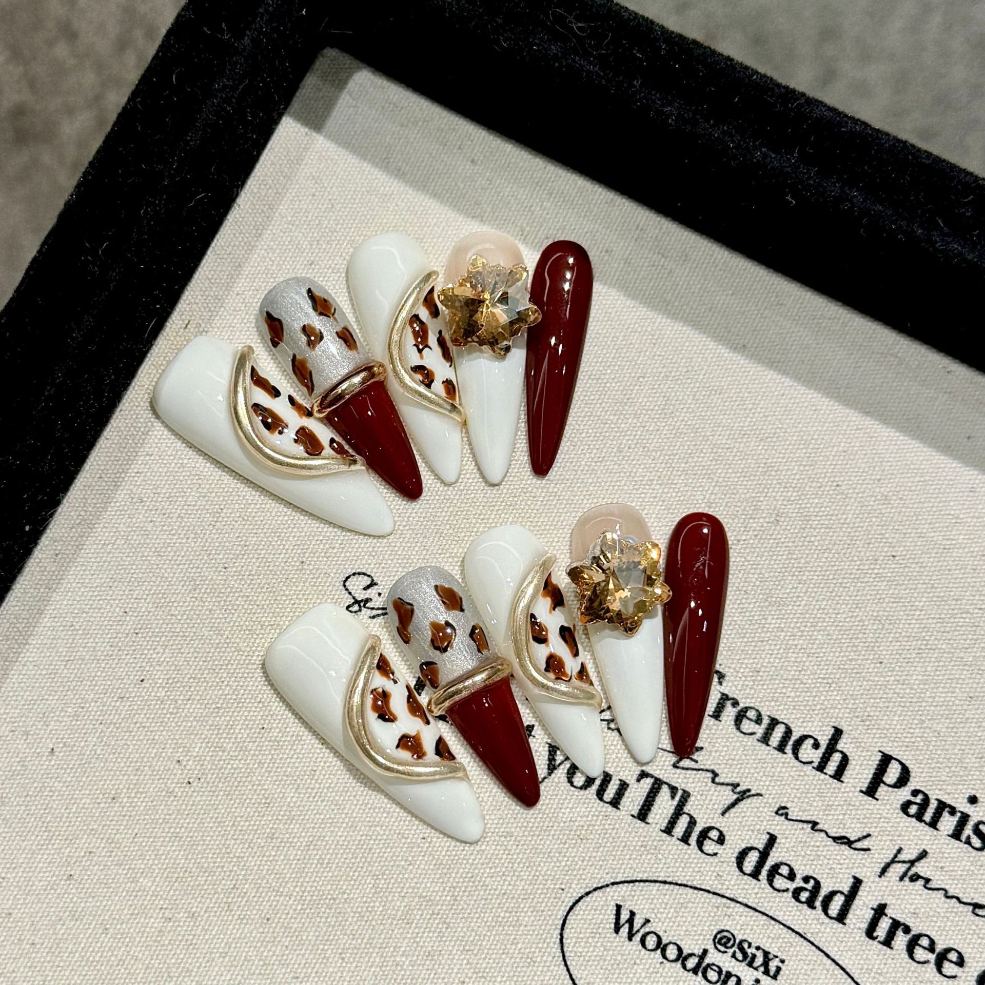 中式歌姬 | 水滴尖 | 中国风法式 | 魔镜豹纹款 | 纯手工穿戴甲 