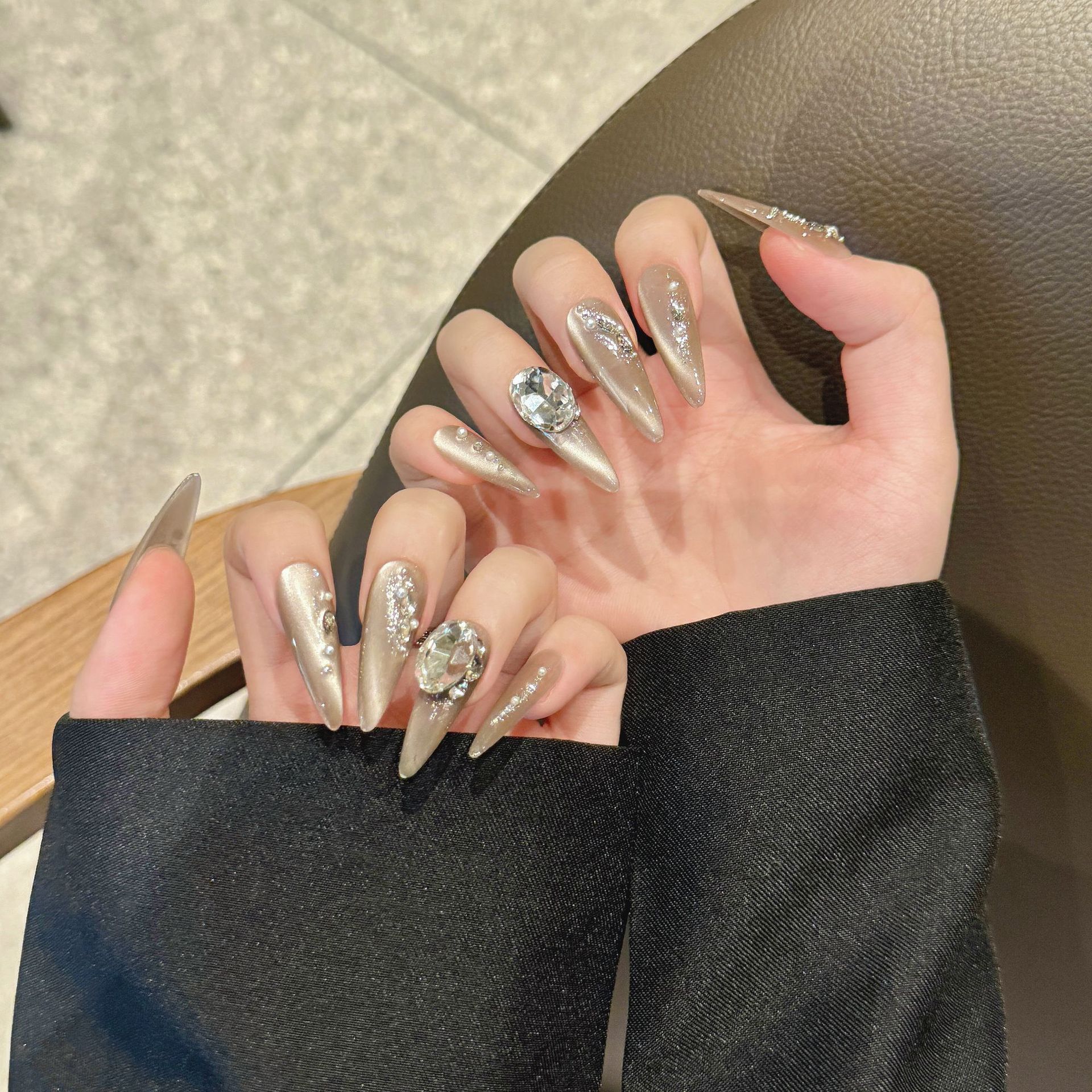 白月光 | 水滴尖 | 清冷千金贵气感 | 清透侧光猫眼 | 手工戴美甲