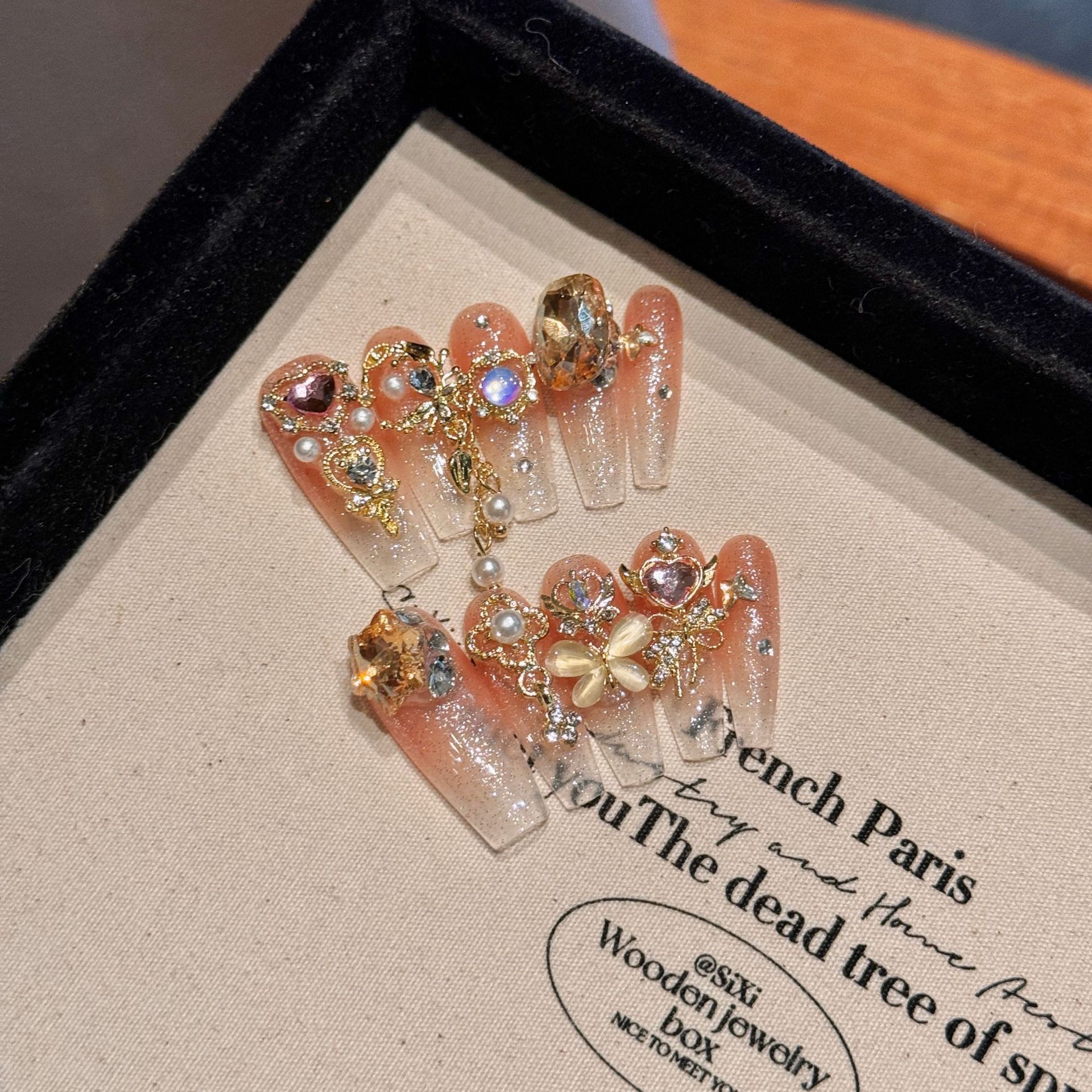 铿金霏玉 | 长梯 | 金色锆石璀璨 | 奢华气质招财爆款 | 纯手工穿戴甲