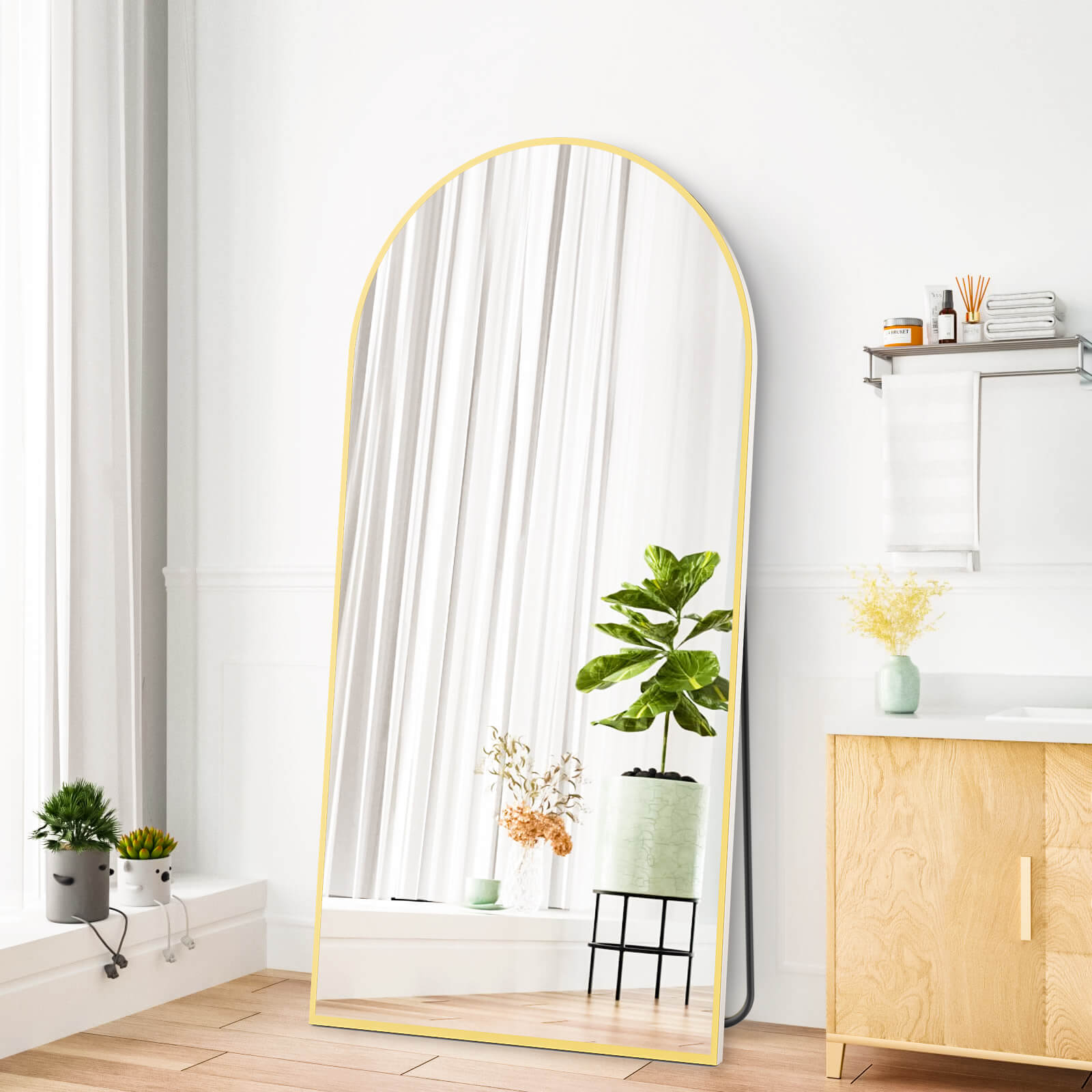 59"x16" Floor Standing Mirror, Wall Mirror with Stand Aluminum Alloy Thin Frame--Living Room,Living Room Mirror