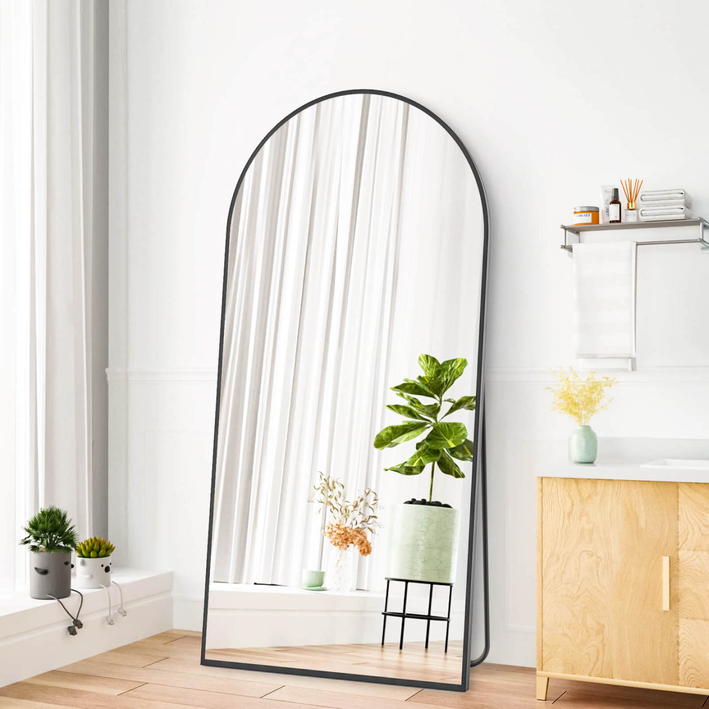 59"x16" Floor Standing Mirror, Wall Mirror with Stand Aluminum Alloy Thin Frame--Living Room,Living Room Mirror