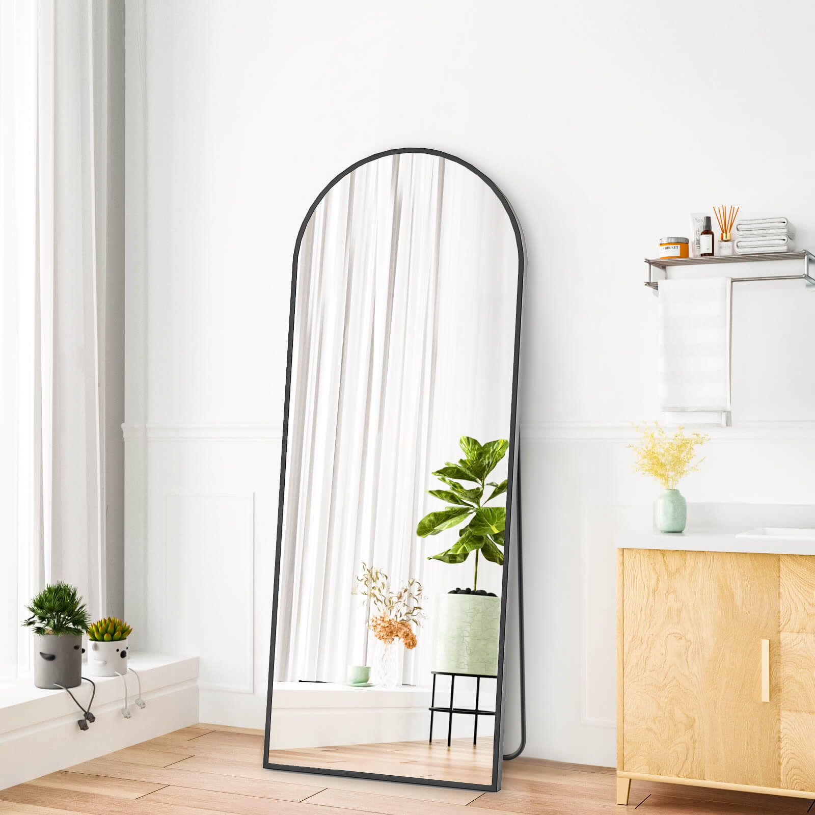 59"x16" Floor Standing Mirror, Wall Mirror with Stand Aluminum Alloy Thin Frame--Living Room,Living Room Mirror