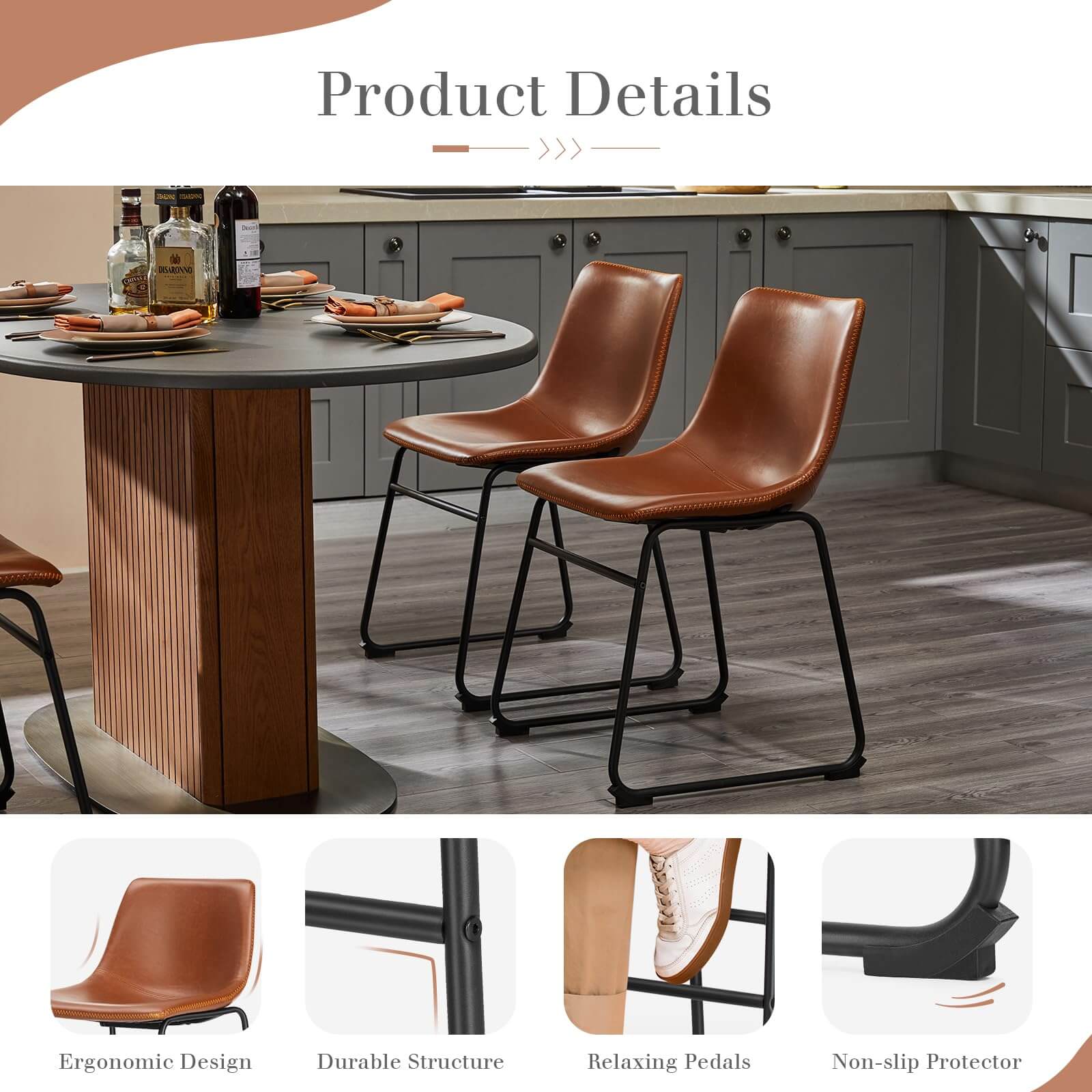 31 inch Armless Industrial Faux Leather Barstools with Metal Legs and Footrest, Dining Chairs for Home Office Kitchen Island--kitchen & Dining,Office chair