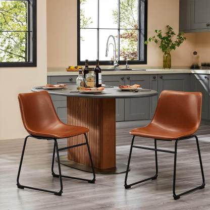 31 inch Armless Industrial Faux Leather Barstools with Metal Legs and Footrest, Dining Chairs for Home Office Kitchen Island--kitchen & Dining,Office chair