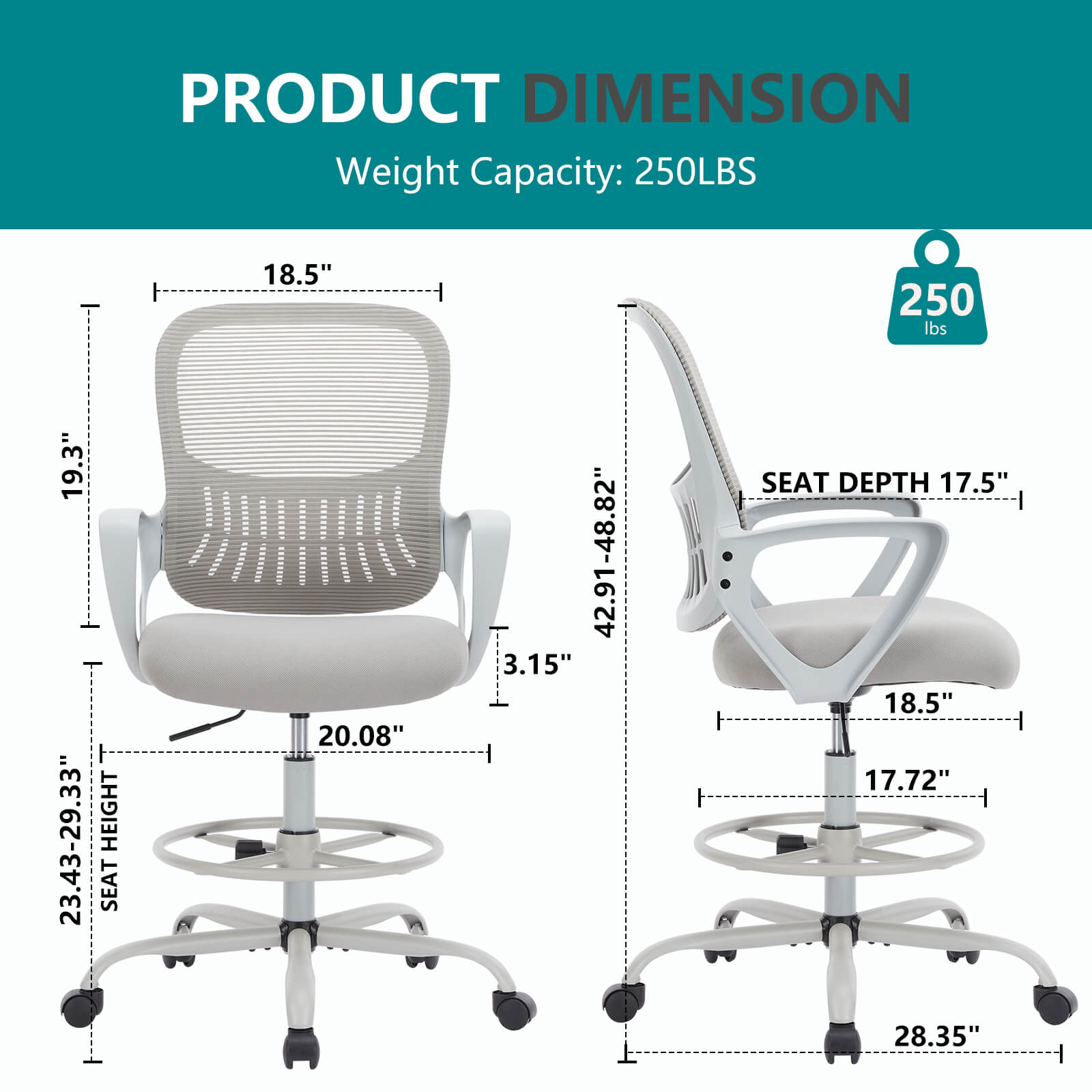Tall Office Chair for Standing Desk with Adjustable Foot Ring,Counter Height Office Chairs--Bedroom,Bedroom Chair,Home Office,Home Office Chair,Office,Office chair,Office Chair1