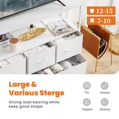 38 in Open Storage Shelf TV Stand with 5 Fabric Drawers for Bedroom/Living Room/Hallway--Living Room,Living Room Cabinet,New Arrivals