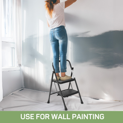 Zibbizo 2 Step Ladder Foldable, Sturdy Step Stool Ladder with Anti-Slip Pedal, Portable Lightweight Folding Step Tool, Black