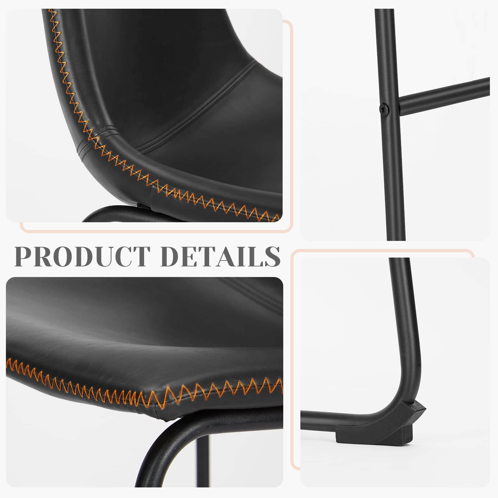 31 inch Armless Industrial Faux Leather Barstools with Metal Legs and Footrest, Dining Chairs for Home Office Kitchen Island--kitchen & Dining,Office chair