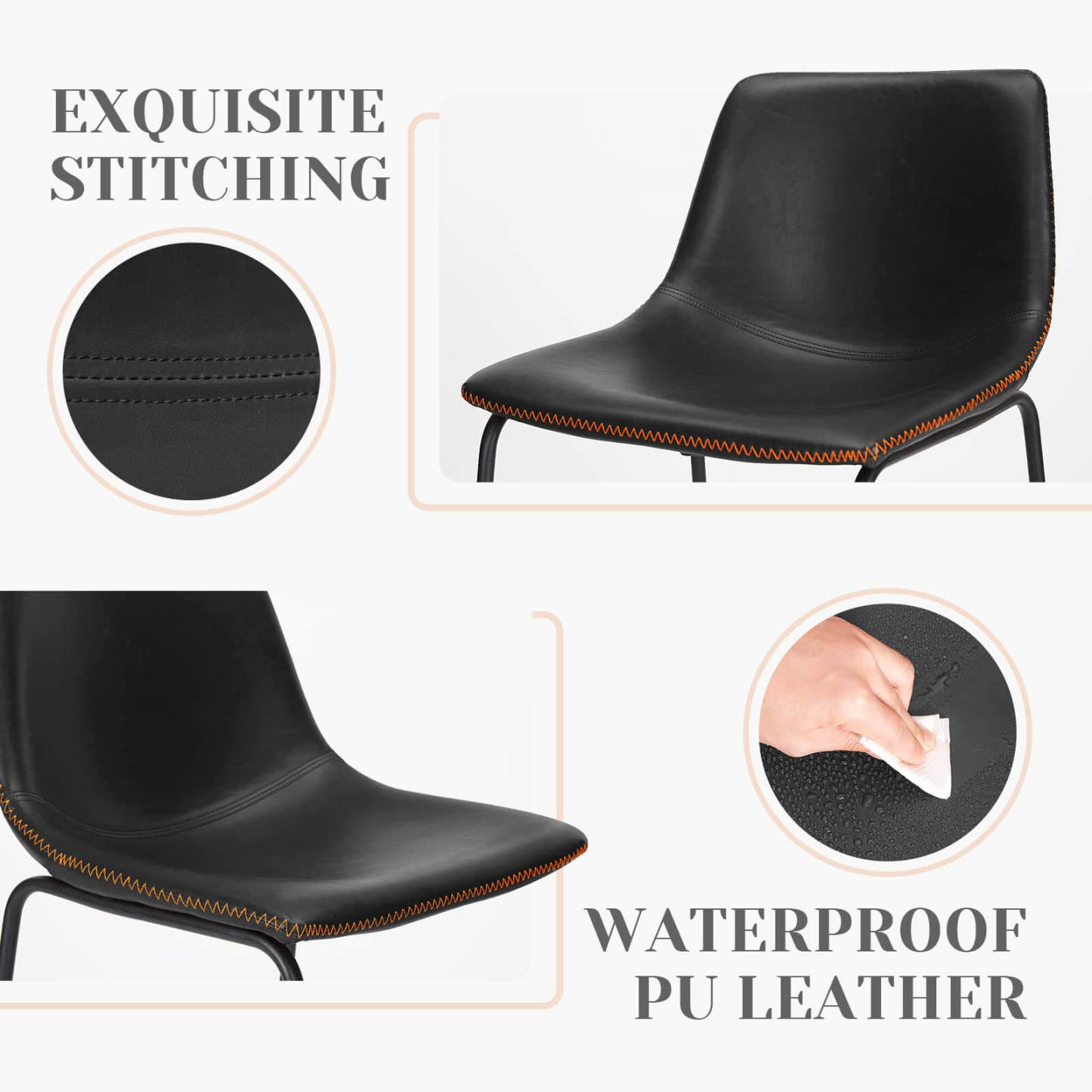 31 inch Armless Industrial Faux Leather Barstools with Metal Legs and Footrest, Dining Chairs for Home Office Kitchen Island--kitchen & Dining,Office chair