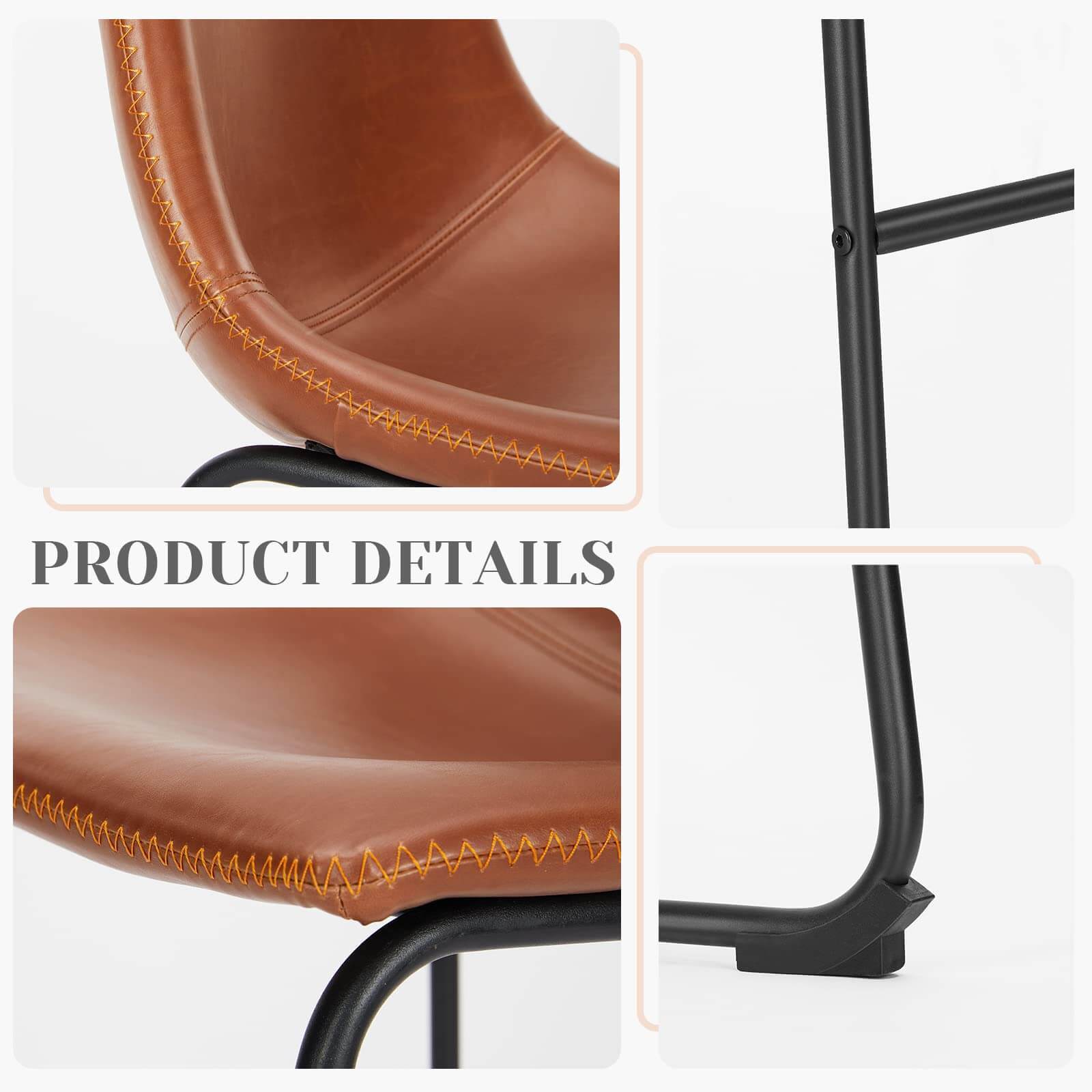 31 inch Armless Industrial Faux Leather Barstools with Metal Legs and Footrest, Dining Chairs for Home Office Kitchen Island--kitchen & Dining,Office chair