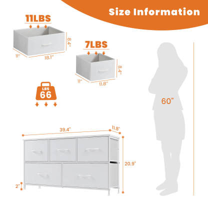 38 in 5 Drawers Dresser Chest of Drawers,Metal Frame and Wood Top--Bedroom,Bedroom Cabinet,Living Room,Living Room Cabinet,New Arrivals