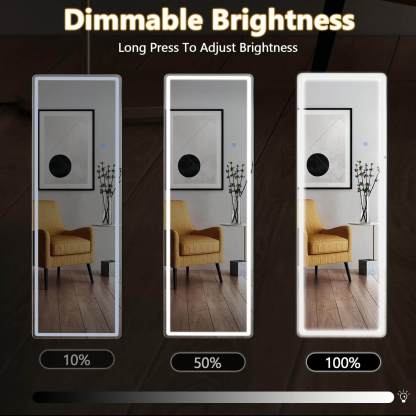 3 Color Lighting Mirror with LED Lights, 64"x21" Lighted Floor Standing Mirror with Stand, Wall Mounted Hanging--Living Room,Living Room Mirror