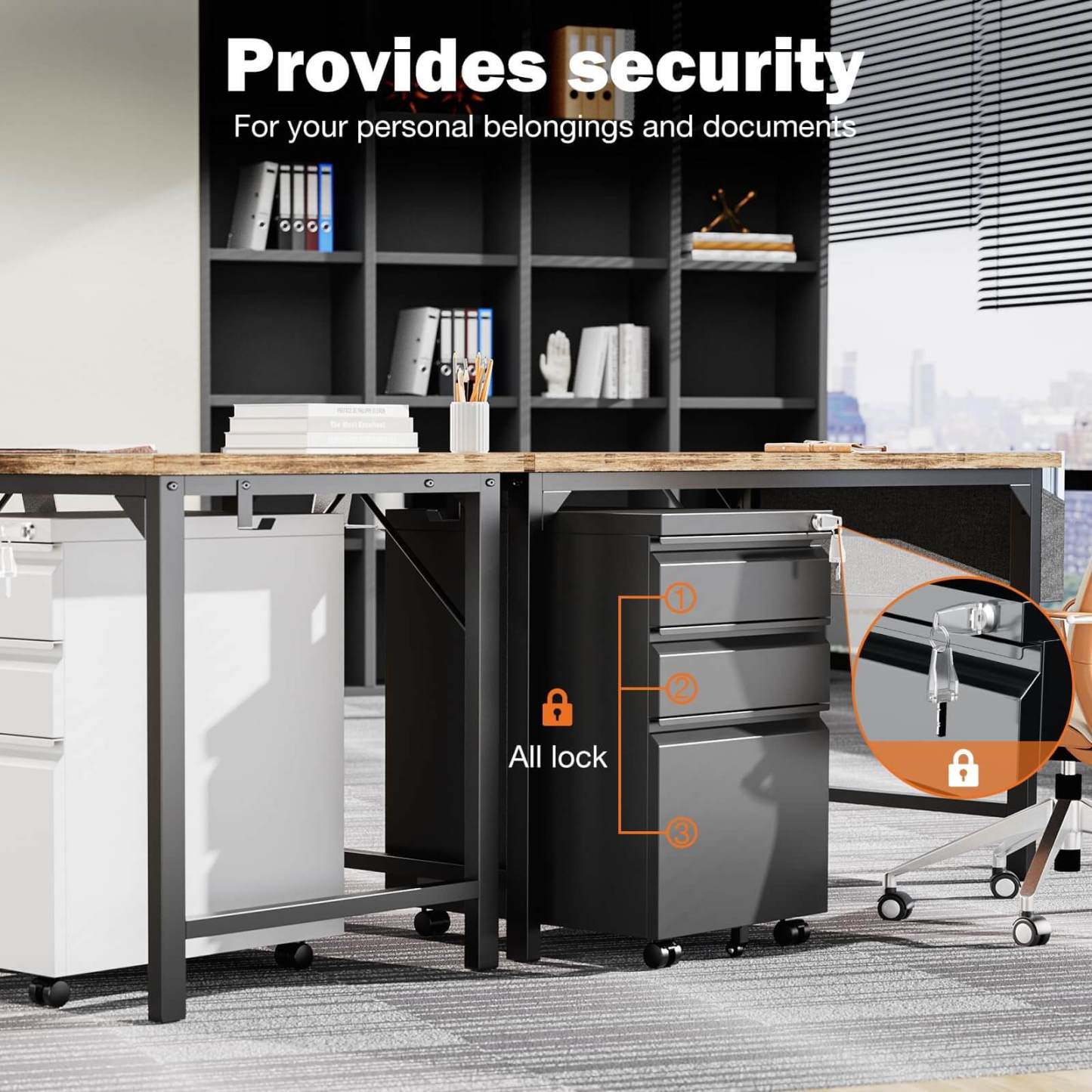 Sweetcrispy 3 Drawer Mobile Rolling File Cabinet With Lock  For Home Office--Bedroom,Bedroom Cabinet,Home Office,Home Office Cabinet,Office,Office Cabinet