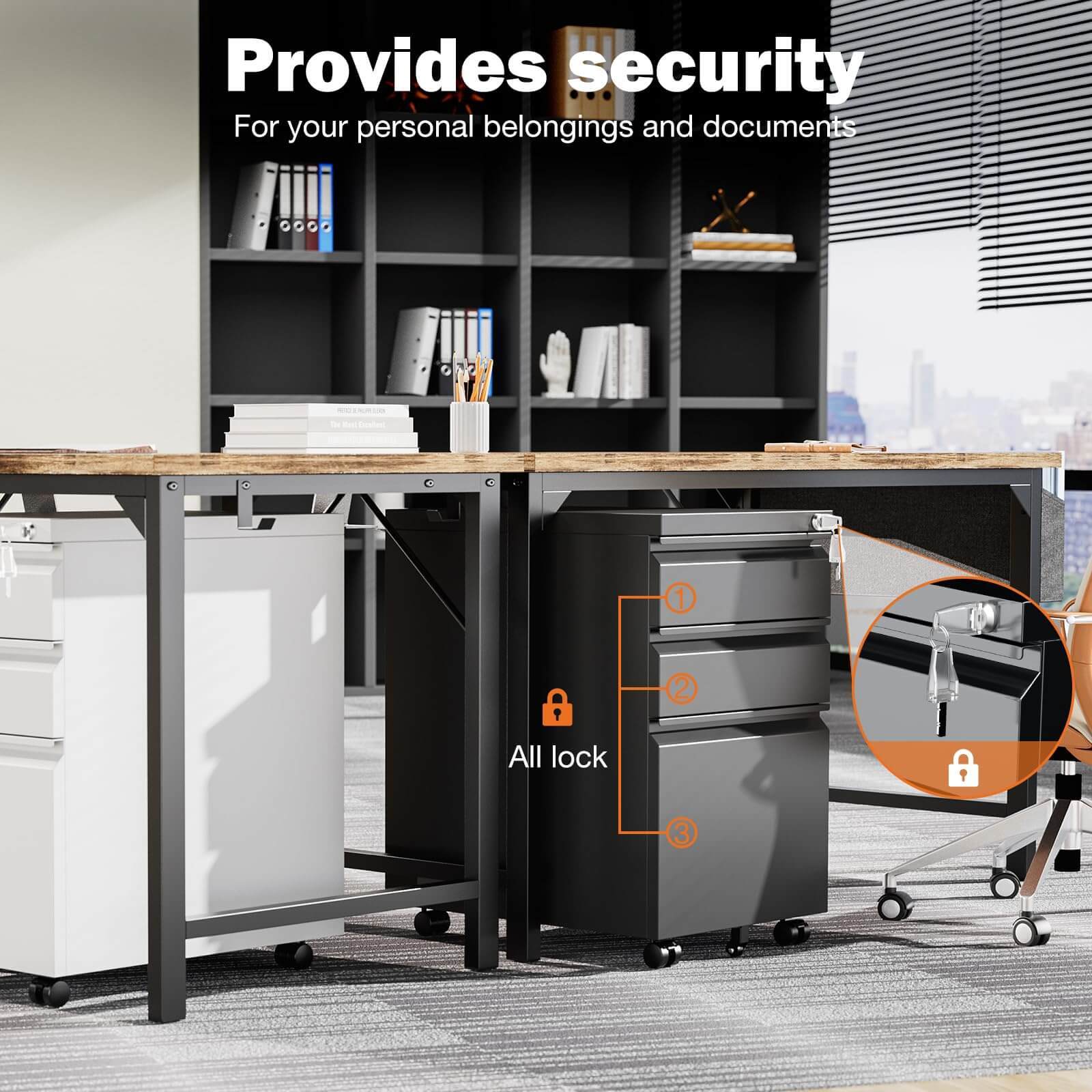 Sweetcrispy 3 Drawer Mobile Rolling File Cabinet With Lock  For Home Office--Bedroom,Bedroom Cabinet,Home Office,Home Office Cabinet,Office,Office Cabinet