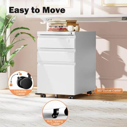 Sweetcrispy 3 Drawer Mobile Rolling File Cabinet With Lock  For Home Office--Bedroom,Bedroom Cabinet,Home Office,Home Office Cabinet,Office,Office Cabinet