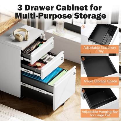 Sweetcrispy 3 Drawer Mobile Rolling File Cabinet With Lock  For Home Office--Bedroom,Bedroom Cabinet,Home Office,Home Office Cabinet,Office,Office Cabinet