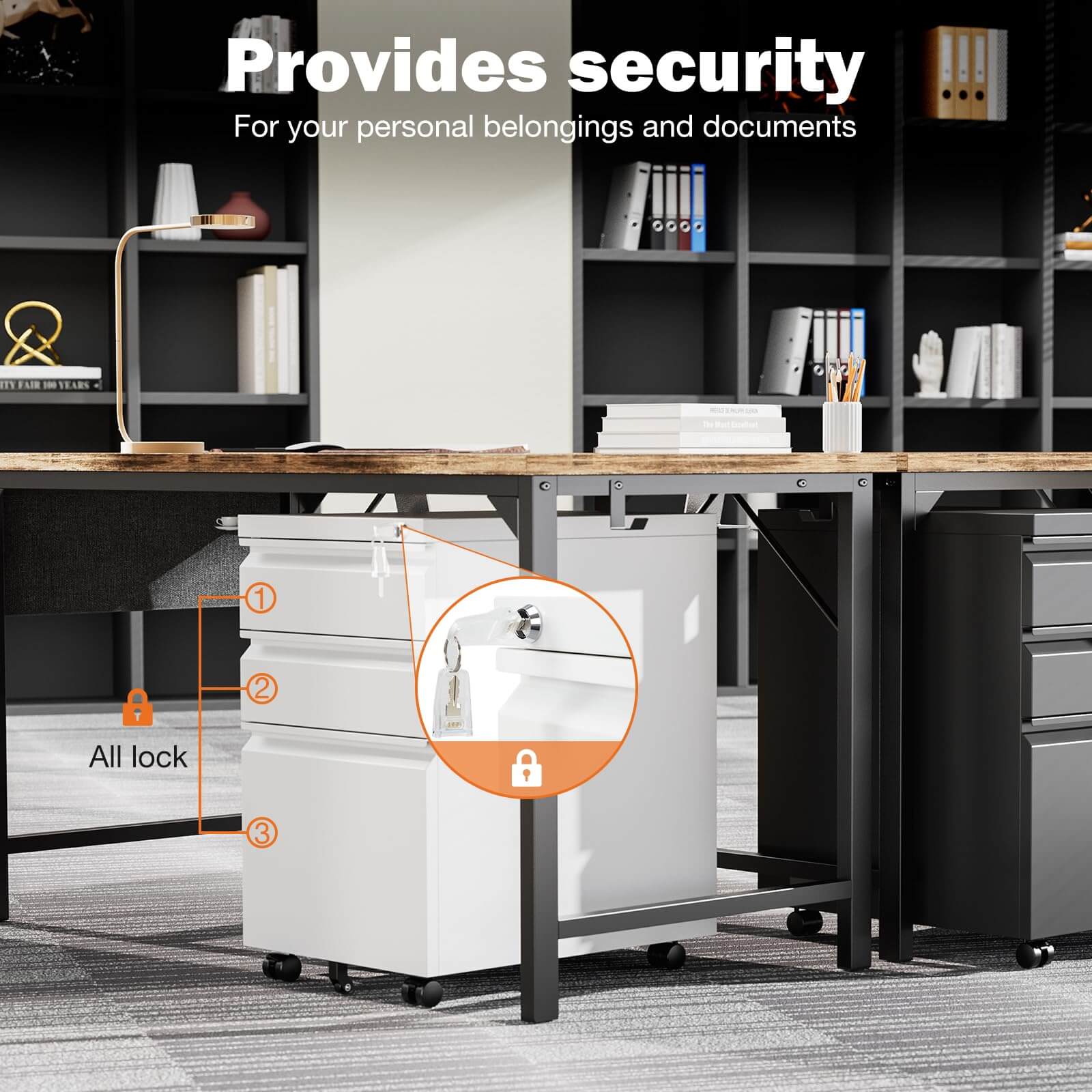 Sweetcrispy 3 Drawer Mobile Rolling File Cabinet With Lock  For Home Office--Bedroom,Bedroom Cabinet,Home Office,Home Office Cabinet,Office,Office Cabinet