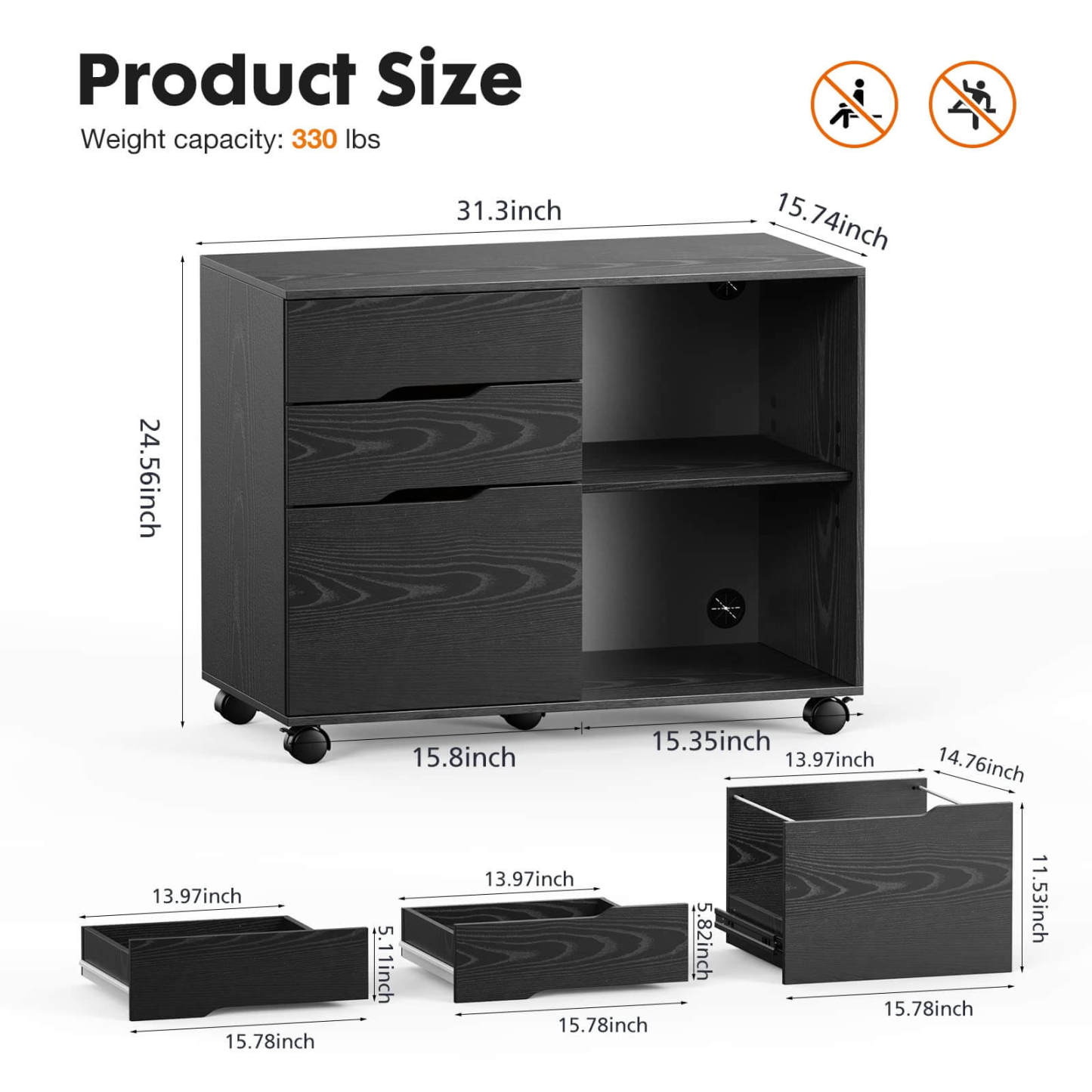 3 Drawer Mobile Rolling Lateral File Cabinet For Home Office And Kids Room--Bedroom,Bedroom Cabinet,Home Office,Home Office Cabinet,Office,Office Cabinet