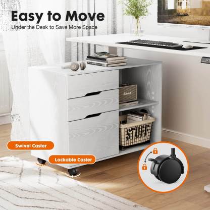 3 Drawer Mobile Rolling Lateral File Cabinet For Home Office And Kids Room--Bedroom,Bedroom Cabinet,Home Office,Home Office Cabinet,Office,Office Cabinet