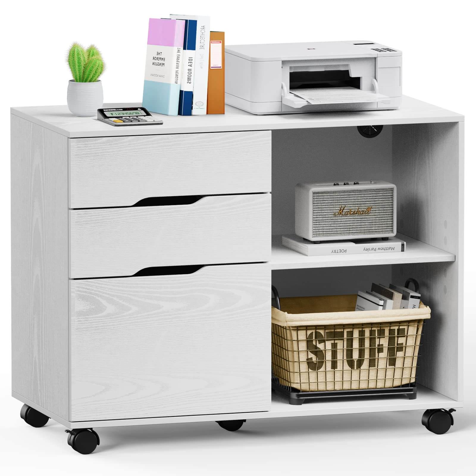 3 Drawer Mobile Rolling Lateral File Cabinet For Home Office And Kids Room--Bedroom,Bedroom Cabinet,Home Office,Home Office Cabinet,Office,Office Cabinet