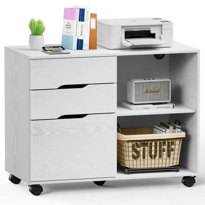 3 Drawer Mobile Rolling Lateral File Cabinet For Home Office And Kids Room--Bedroom,Bedroom Cabinet,Home Office,Home Office Cabinet,Office,Office Cabinet
