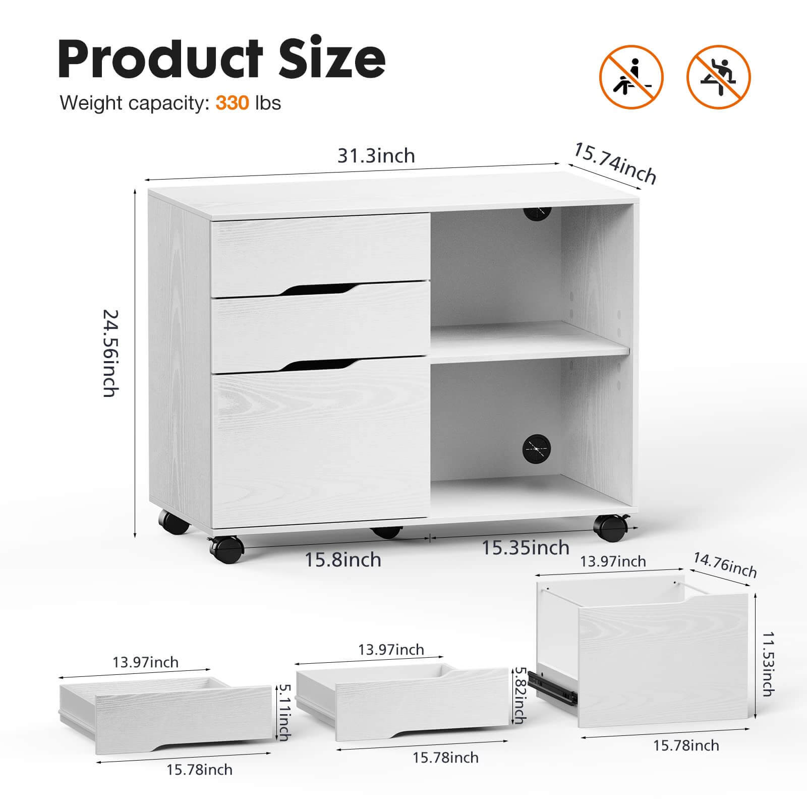 3 Drawer Mobile Rolling Lateral File Cabinet For Home Office And Kids Room--Bedroom,Bedroom Cabinet,Home Office,Home Office Cabinet,Office,Office Cabinet