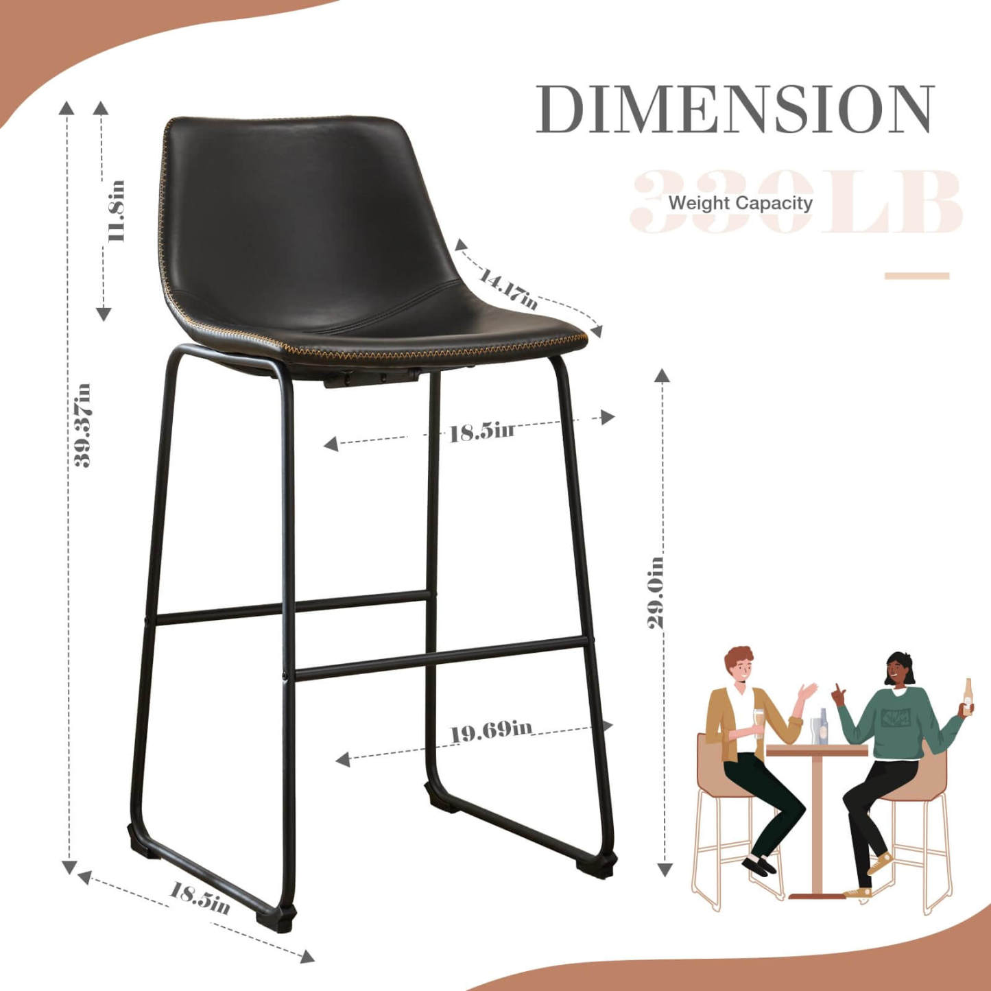 31 inch Armless Industrial Faux Leather Barstools with Metal Legs and Footrest, Dining Chairs for Home Office Kitchen Island--kitchen & Dining,Office chair