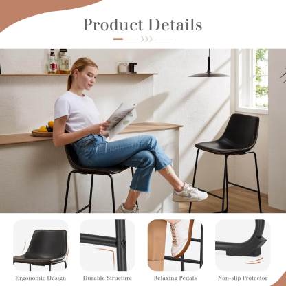 31 inch Armless Industrial Faux Leather Barstools with Metal Legs and Footrest, Dining Chairs for Home Office Kitchen Island--kitchen & Dining,Office chair