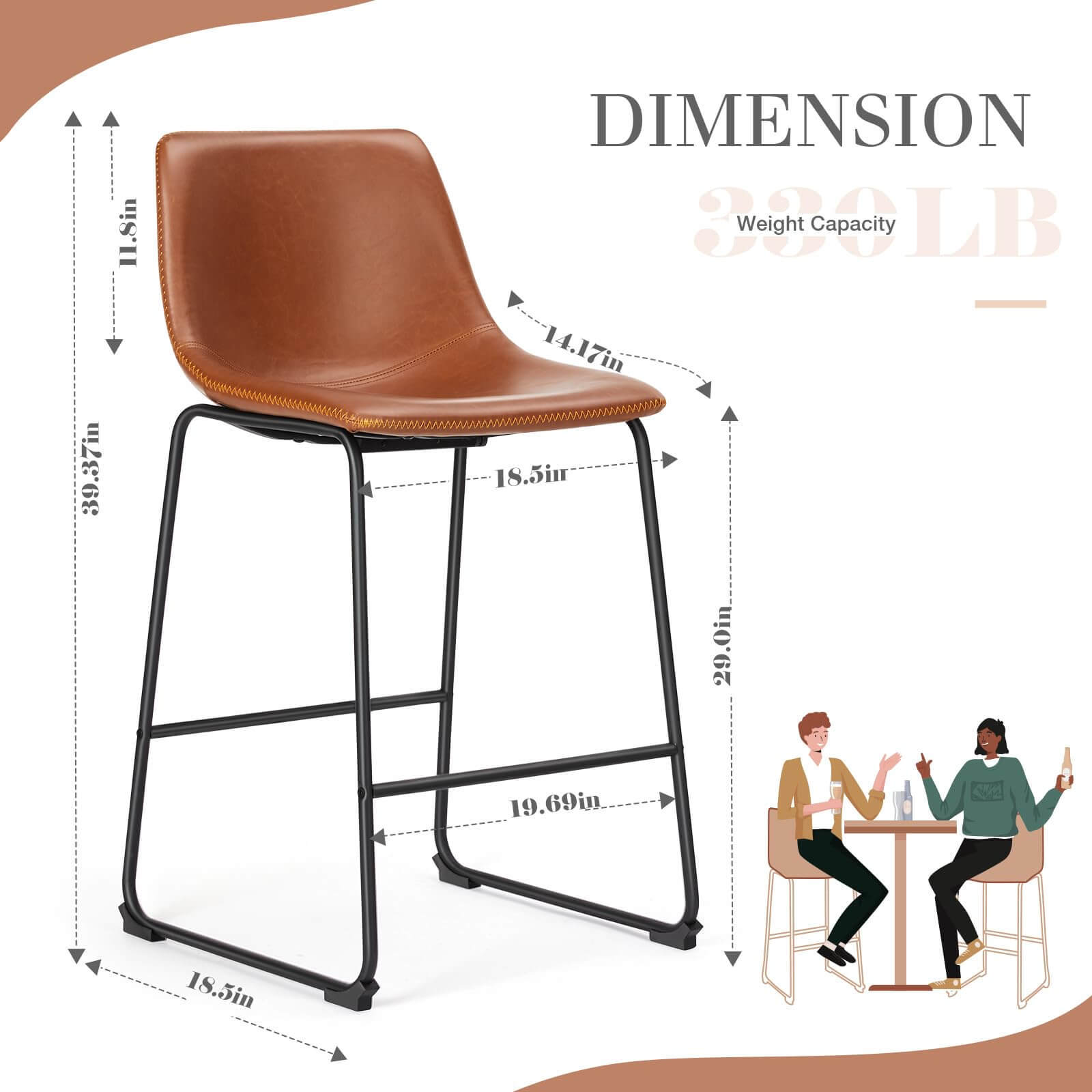 31 inch Armless Industrial Faux Leather Barstools with Metal Legs and Footrest, Dining Chairs for Home Office Kitchen Island--kitchen & Dining,Office chair