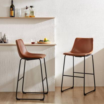 31 inch Armless Industrial Faux Leather Barstools with Metal Legs and Footrest, Dining Chairs for Home Office Kitchen Island--kitchen & Dining,Office chair