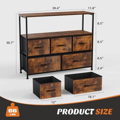 38 in Open Storage Shelf TV Stand with 5 Fabric Drawers for Bedroom/Living Room/Hallway--Living Room,Living Room Cabinet,New Arrivals