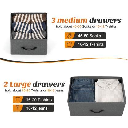 38 in Open Storage Shelf TV Stand with 5 Fabric Drawers for Bedroom/Living Room/Hallway--Living Room,Living Room Cabinet,New Arrivals