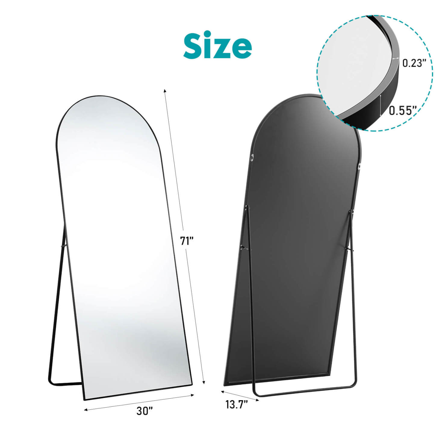 59"x16" Floor Standing Mirror, Wall Mirror with Stand Aluminum Alloy Thin Frame--Living Room,Living Room Mirror