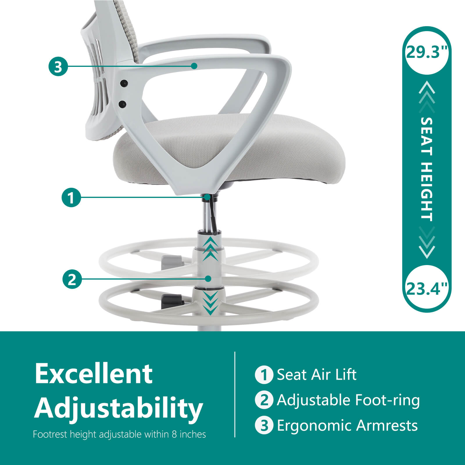 Tall Office Chair for Standing Desk with Adjustable Foot Ring,Counter Height Office Chairs--Bedroom,Bedroom Chair,Home Office,Home Office Chair,Office,Office chair,Office Chair1