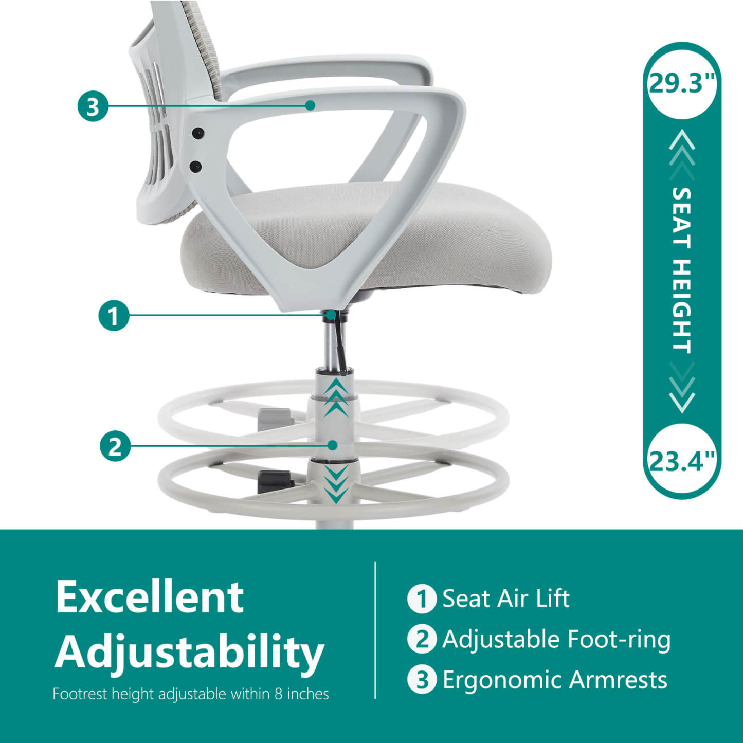 Tall Office Chair for Standing Desk with Adjustable Foot Ring,Counter Height Office Chairs--Bedroom,Bedroom Chair,Home Office,Home Office Chair,Office,Office chair,Office Chair1