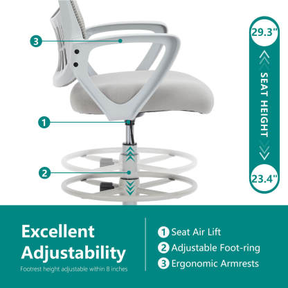 Tall Office Chair for Standing Desk with Adjustable Foot Ring,Counter Height Office Chairs--Bedroom,Bedroom Chair,Home Office,Home Office Chair,Office,Office chair,Office Chair1