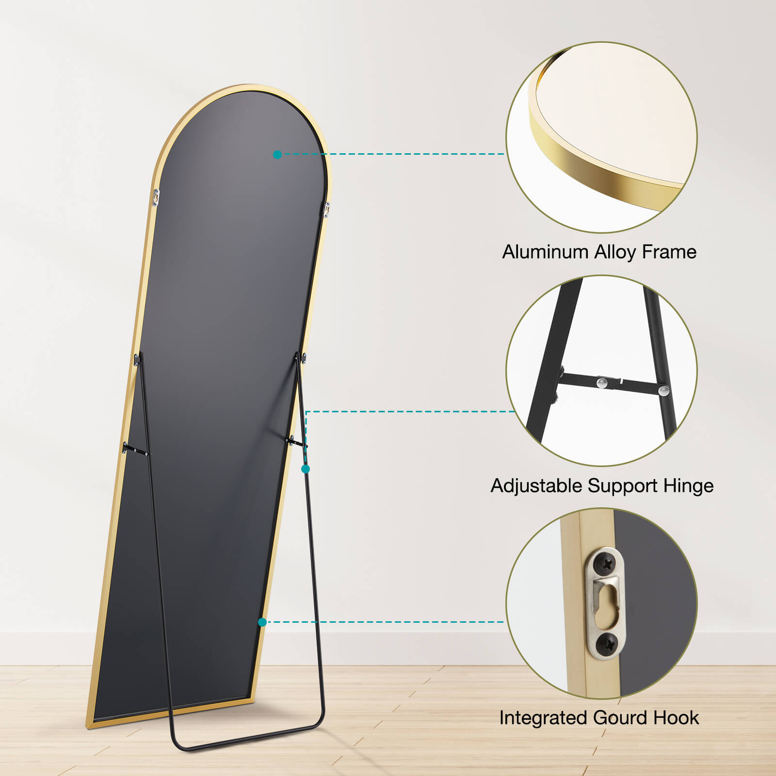 59"x16" Floor Standing Mirror, Wall Mirror with Stand Aluminum Alloy Thin Frame--Living Room,Living Room Mirror