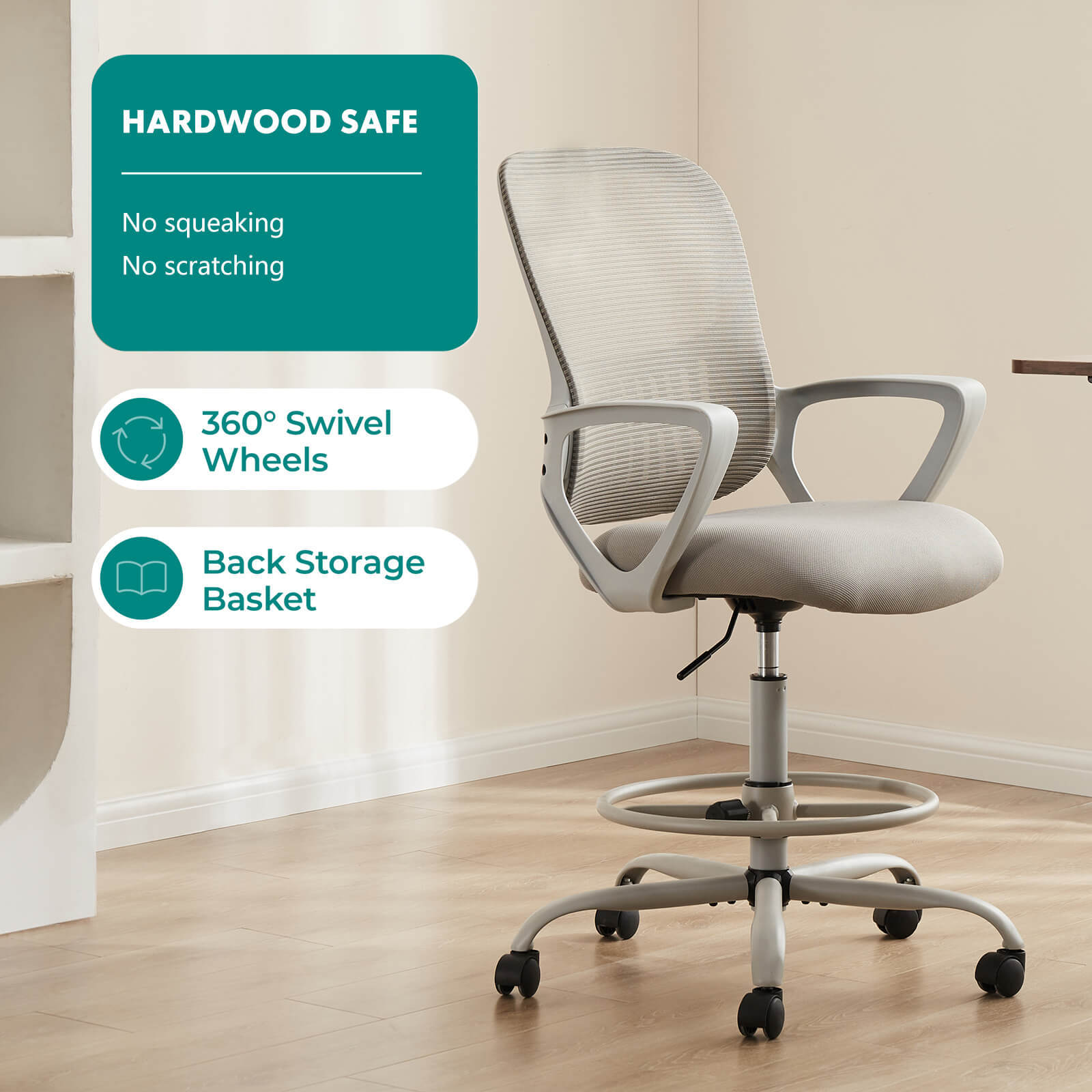 Tall Office Chair for Standing Desk with Adjustable Foot Ring,Counter Height Office Chairs--Bedroom,Bedroom Chair,Home Office,Home Office Chair,Office,Office chair,Office Chair1